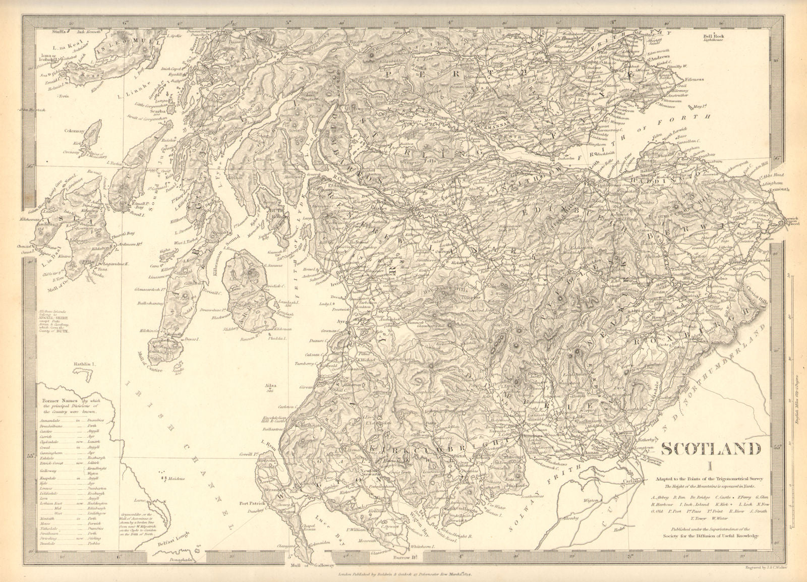 SCOTLAND SOUTH. Shows castles & kirks. Inset former county names.SDUK 1848 map